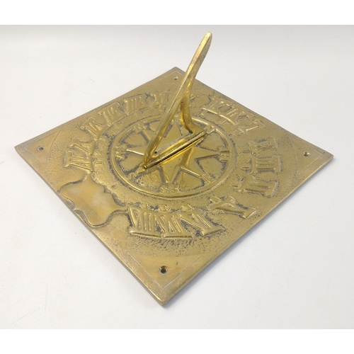 156 - VINTAGE! Collectable SUBSTANTIAL brass sun dial 25cm square approx depicting central sun and surroun... 