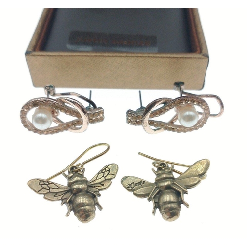 35 - UNUSUAL! A pair of JUSTIN BRONZE bumblebee hook earrings 2cm long plus 1 other pair#3