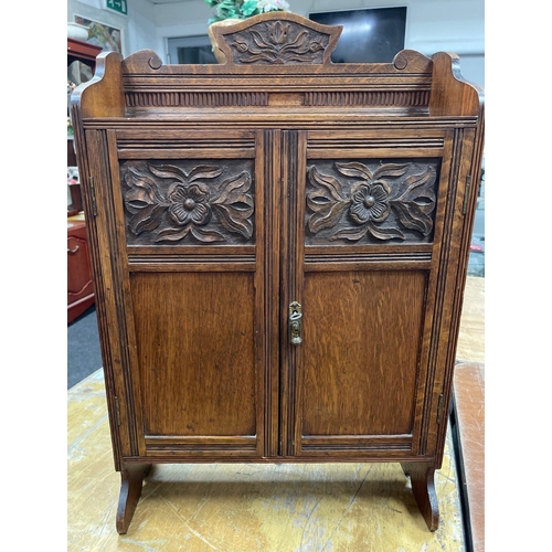 352 - ANTIQUE QUALITY! - A HAND-CARVED wooden wall cabinet with two small drawers with original brass hand... 
