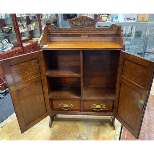 352 - ANTIQUE QUALITY! - A HAND-CARVED wooden wall cabinet with two small drawers with original brass hand... 