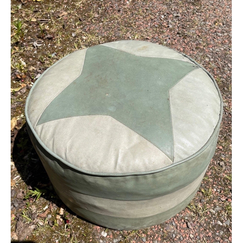 375 - RETRO 
A green leather style c1950's pouffe with a star shaped design#107
