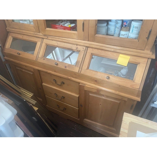 382 - A LOVELY QUALITY large antique-pine library 3 door glazed bookcase with 3 display doors 145cm width ... 