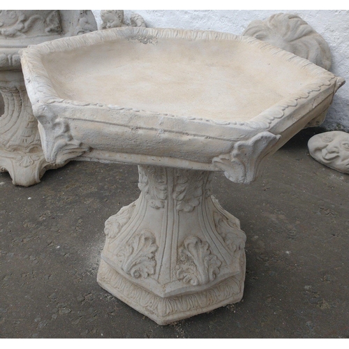 404 - A floral style stonework birdbath with hexagonal top in 2 pieces 47cm dia x 43cmH - brand new item#1... 