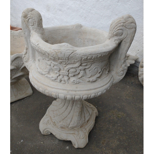 427 - A stonework double-handled urn on a plinth, in 2 pieces, 60cmH x 38cm dia - brand new item#141