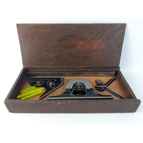 433 - WRIGHT & MOORE Antique Precision Tools.  A lovely boxed complete set of protractor and set squar... 