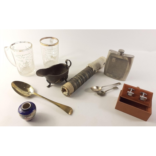 465 - A small mixed lot of vintage items to include 2 Rangers Football glass tankards with worn gilt rims,... 