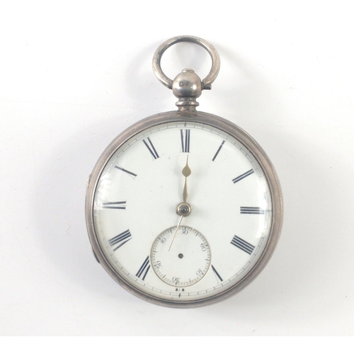 55 - A silver pocket watch from 1872 with Roman numerals. Missing subdial hand, gross weight 135g approx#... 