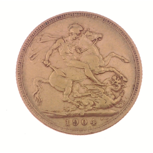 16E - A 1904 EDWARD Vll FULL GOLD SOVEREIGN 7.92g 22ct gold weight approx - Melbourne mint mark#21