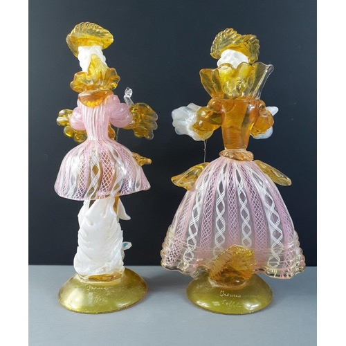 206 - A pair of vintage MURANO Venetian glass dancers each approx 25cm high.  The female figure has had a ... 