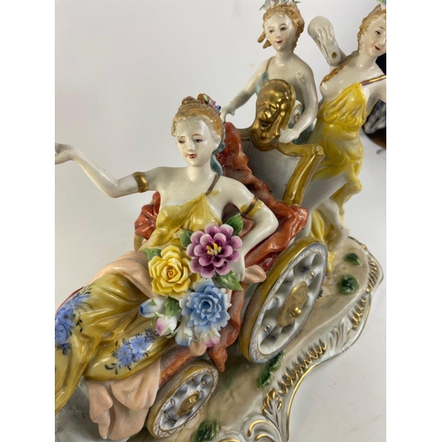 211 - DRESDEN RICHARD KLEMM (1869-1916)  large porcelain table centrepiece ornament with cherubs pulling a... 