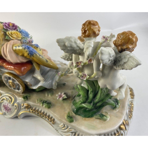 211 - DRESDEN RICHARD KLEMM (1869-1916)  large porcelain table centrepiece ornament with cherubs pulling a... 