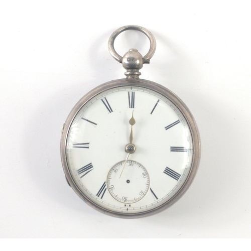 23 - A silver pocket watch from 1872 with Roman numerals. Missing subdial hand, gross weight 135g approx#... 