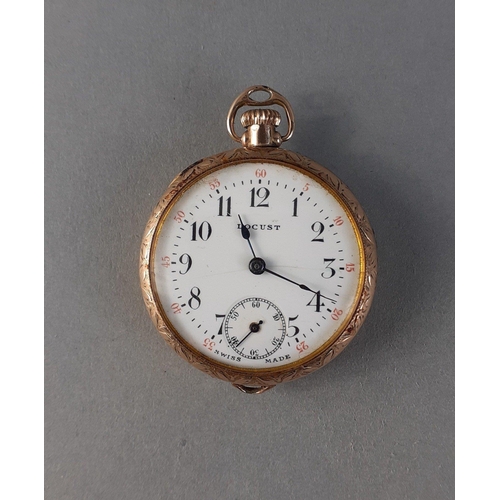 26 - A small gold filled cased SCW. Co. fob watch by LOCUST. Works with a gentle wind. 27mm dial approx. ... 