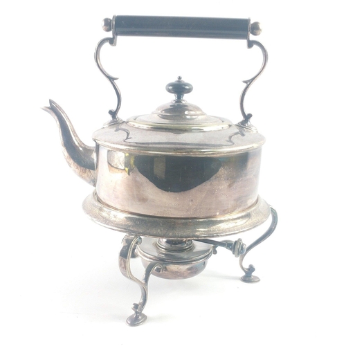 43 - A WILLIAM & SHARP of Edinburgh 4 gill kettle with 3-legged spirit base height 28cm in total#50... 