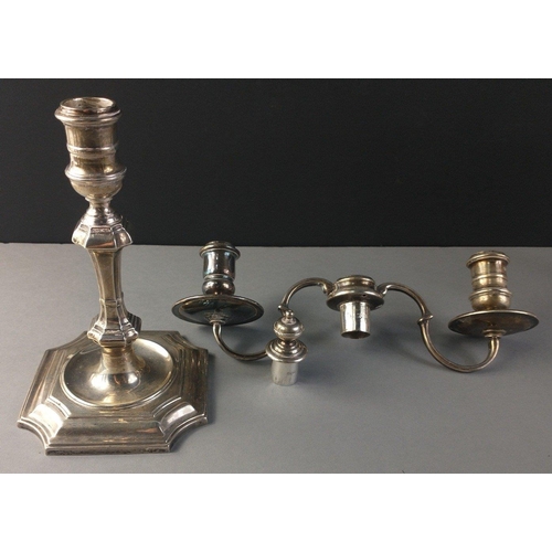 59 - QUALITY HALLMARKED SILVER - A pair of unweighted silver two branch candelabra,  hallmarked for Londo... 