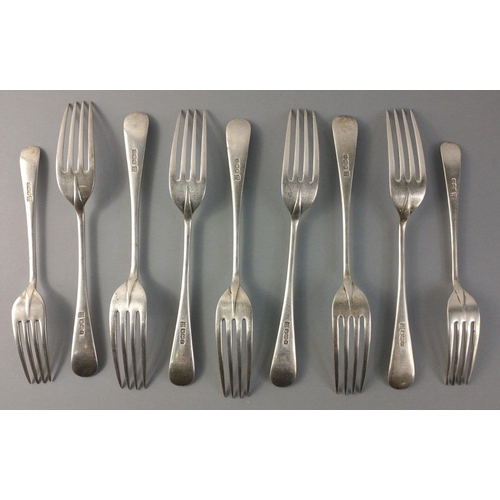 68 - A set of nine silver forks comprising seven 20cm forks for Sheffield 1923.  The smaller with matchin... 