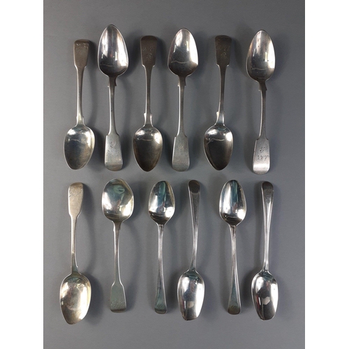 69 - Twelve silver hallmarked teaspoons in 3 patterns including 5 of Edinburgh 1854, 4 of London 1812 and... 