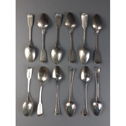 69 - Twelve silver hallmarked teaspoons in 3 patterns including 5 of Edinburgh 1854, 4 of London 1812 and... 