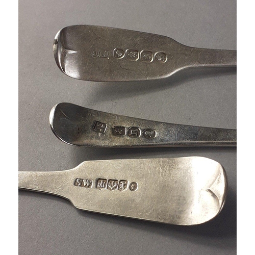 69 - Twelve silver hallmarked teaspoons in 3 patterns including 5 of Edinburgh 1854, 4 of London 1812 and... 