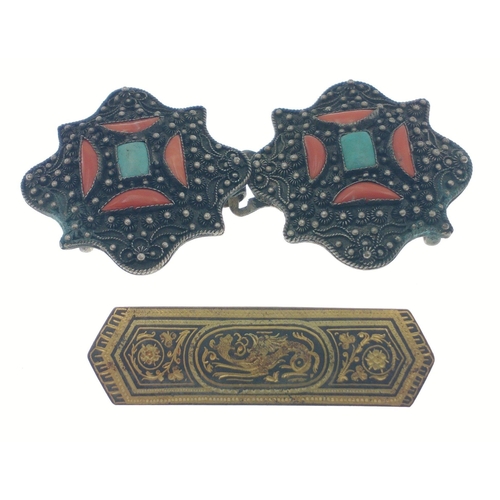 90 - A small Nepalese style belt buckle pair, crudely stamped CHINA.  Bought on the hippy trail back in t... 