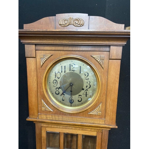 117B - A circa 1960's oak cased GRANDMOTHER floor clock with pendulum - height 180cm tall approx in working... 