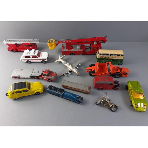 251 - A small collection of die-cast model cars to include Corgi major Simon snorkel fire engine in playwo... 