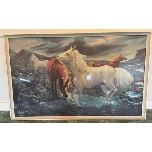 365 - A CLASSIC wild horses on stormy rough seas framed print - 105cm x 65cm approx#116