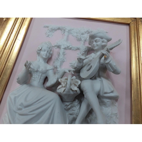 376 - A pair of undamaged ALT MEISSEN ART Rococo plaster relief wall pictures both with a musical theme be... 