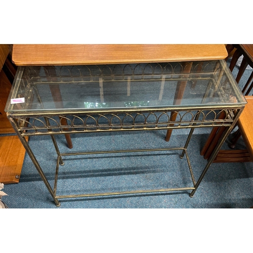 414 - A pleasant metal-work with glass top lounge or hall table - dimensions 3ft width x 10