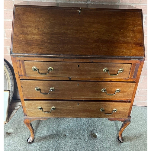 432 - A BEAUTIFUL patina c1920's bureau with original brass handles - all fitted-out for stationery storag... 