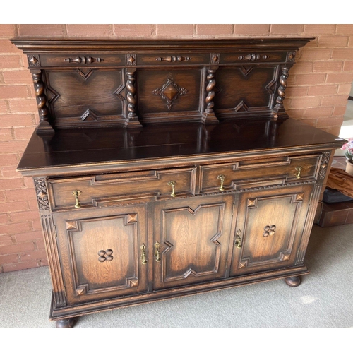 438 - A nice oak SCOTTISH dresser - nice patina - hand carved barley-twist features, two large drawers, 3 ... 