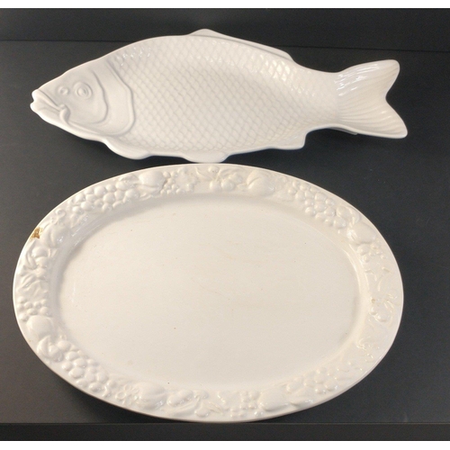 528 - A large ceramic fish serving platter by REVOL, approx 50cm long and also a large ceramic platter wit... 