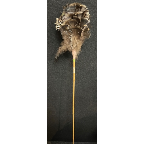 531 - A VINTAGE real feather duster on a cane to reach for those PESKY spider's webs! - approx 3.5ft long#... 