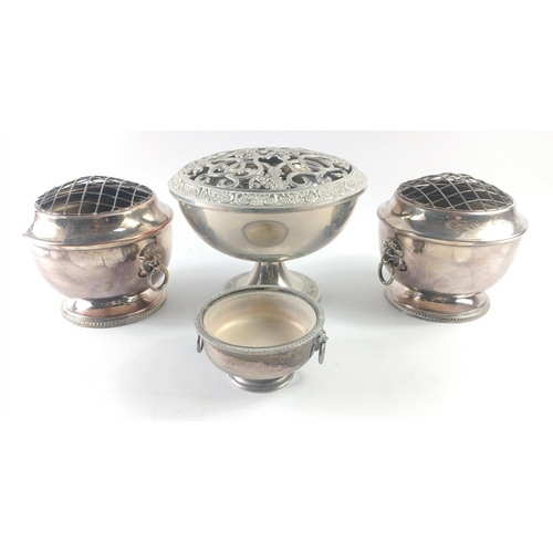 94 - A collection of silver plate rose bowls, the tallest, by ORMEROD, being 15cm, also a pair 13cm high ... 