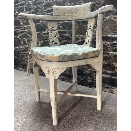 308 - A nice DISTRESSED hand painted antique corner chair - comes with a specially made comfy cushion#323... 