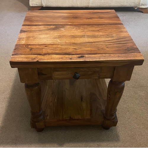 331 - A sturdy FAR EASTERN hardwood square shaped coffee table with lower magazine shelf - dimensions 18