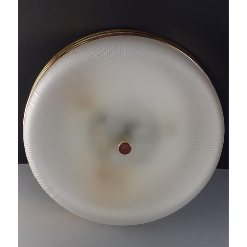 360 - A flush ceiling mounted light fitting with opalescent glass and gilt surround in good condition. Mea... 