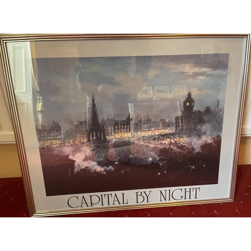 386 - Edinburgh interest - A framed CAPITAL BY NIGHT famous print within a nice current silvered wooden &a... 