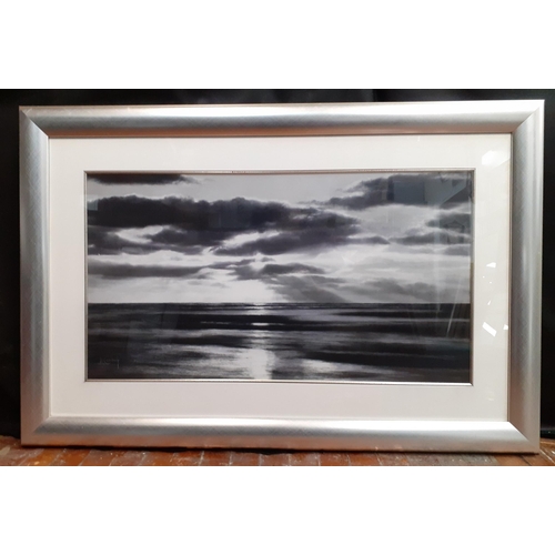 390 - An ORIGINAL MONOCOLOUR GRAPHITE DRAWING by WENDY CORBETT OF A SEASCAPE. Frame measures approx. 106cm... 