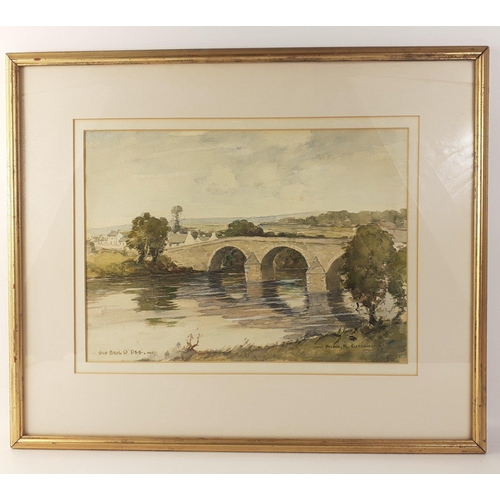 399 - An original watercolour of the Old Brig O'Dee, Aberdeen, by ALEX R GIBSON frame size 54cm x 45cm app... 