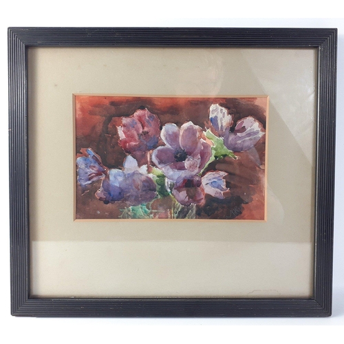 402 - An original watercolour of anemones, artist's name indistinct signed in pencil, frame size 34cm x 30... 