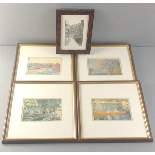 406 - Four framed CLAUDE MONET QUALITY prints frame size 26x26cm, actual print size 14 x 9cm and a Venetia... 