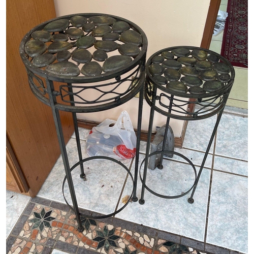 421 - Two circular metal plant pot stands one 21cm dia, 55cm high and 27cm dia , 65cm high approx#438