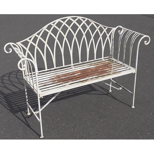 423 - ROBUST iron Garden  / Conservatory seat! 
A rustic white painted metal garden bench in lovely worn c... 