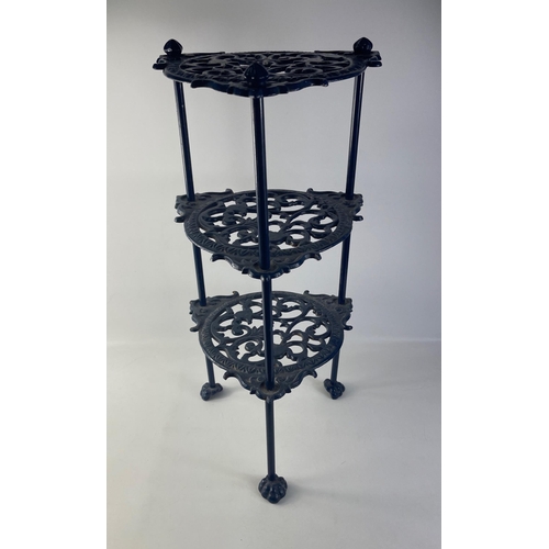 453 - A cast iron 3-tier pot stand finished in blue paint - dimension 67cm tall  x 30cm diameter#478