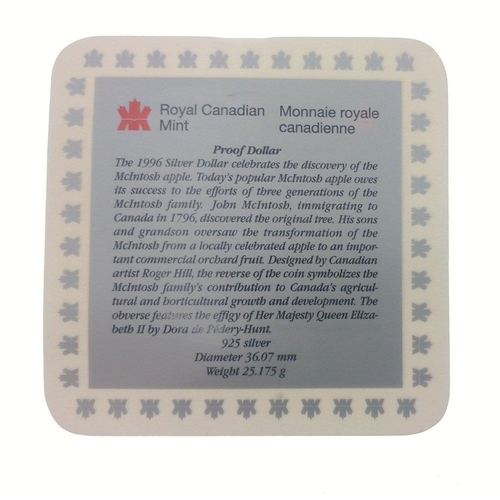 79 - A ROYAL CANADIAN MINT 1996 silver proof dollar celebrating the discovery of the Mackintosh apple, en... 