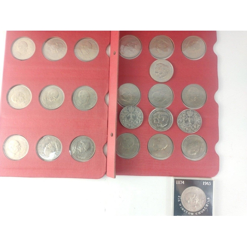 83 - A quantity of UK low value crowns, most in album pages, 40 coins in total, mainly Winston Churchill#... 