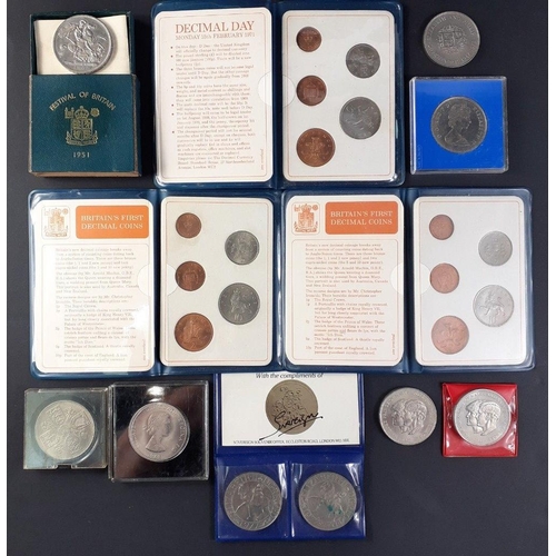 93 - A collection of UK coinage to include boxed 1951 Festival of Britain Crown, some first Decimal walle... 