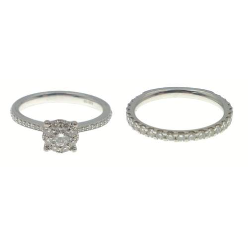 1A - THE WEDDING SET! - a 750 stamped white gold DIAMOND ring, with a centre diamond 3mm diameter approx ... 