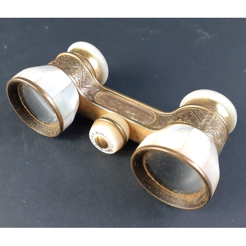 218 - A lovely pair of Dr M Emil Busch A.G. Rathenow DRP opera glasses with gilt brass engraved finish and... 